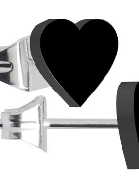 Black Acrylic Heart Stud Earrings